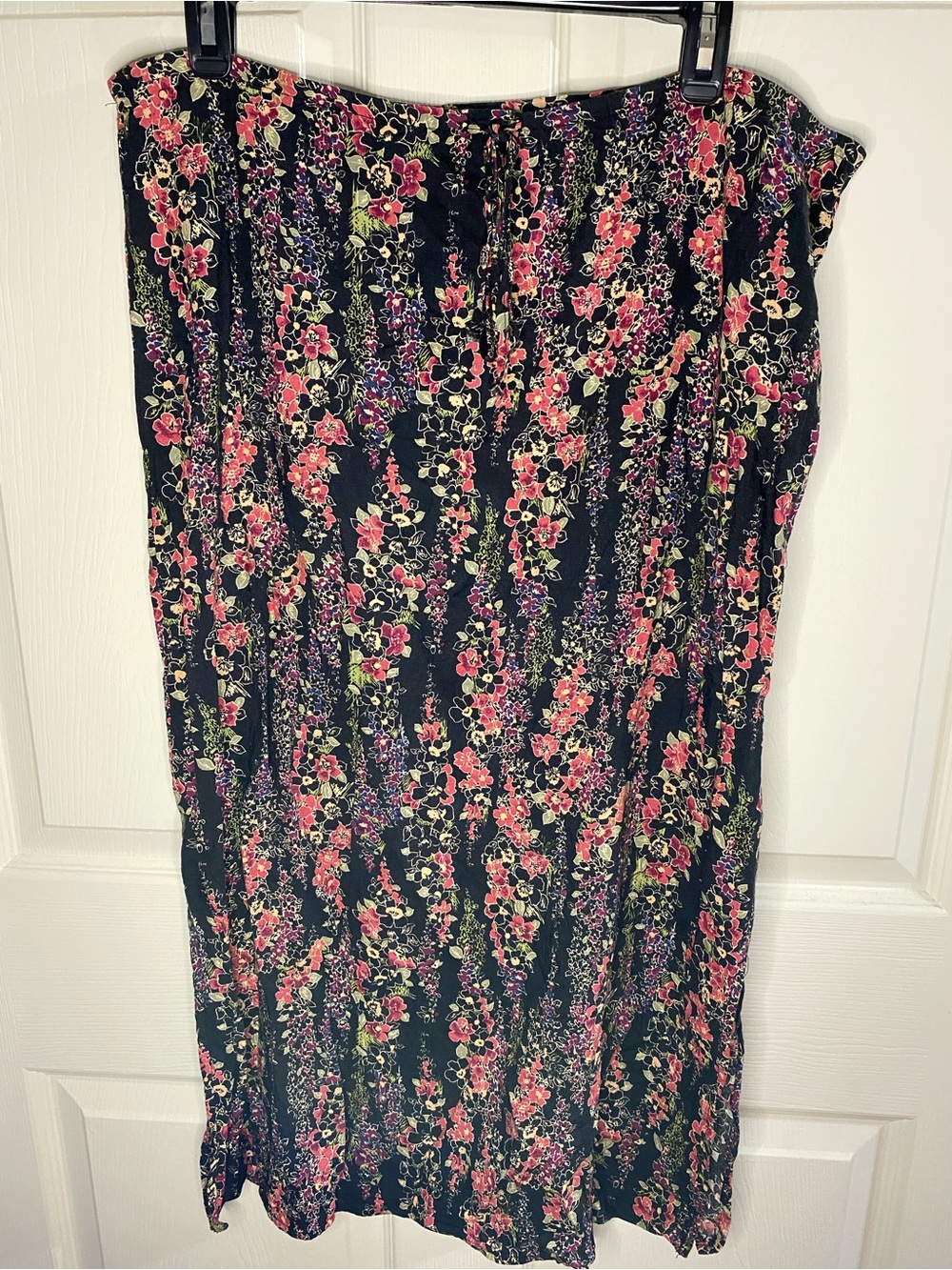 Floral Black Midi Skirt - Women, Boho